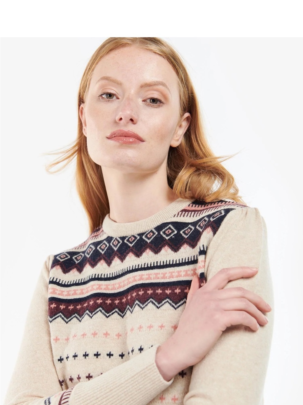 Barbour Womens Birch Knit Sweater US 6 Wool Blend Fair Isle Oatmeal - Picture 2 of 16